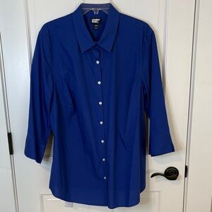 Lands' End Size 22 Wrinkle Free Broadcloth Women's Royal Blue Button-Down Shirt
